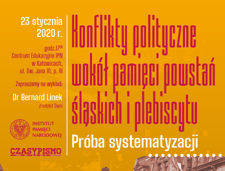 Nagłówek plakatu konferencji Konflikty polityczne wokół pamięci powstań śląskich i plebiscytu