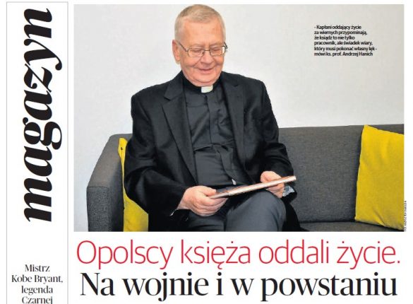 Strona z gazety NTO. Artykuł Opolscy księża oddali życie; zdjęcie ks. prof. Andrzeja Hanicha